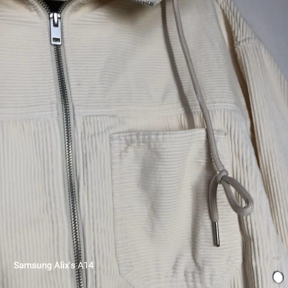 BDG Urban Outfitters Cream Corduroy‎ Hooded Crop Jacket Size Small